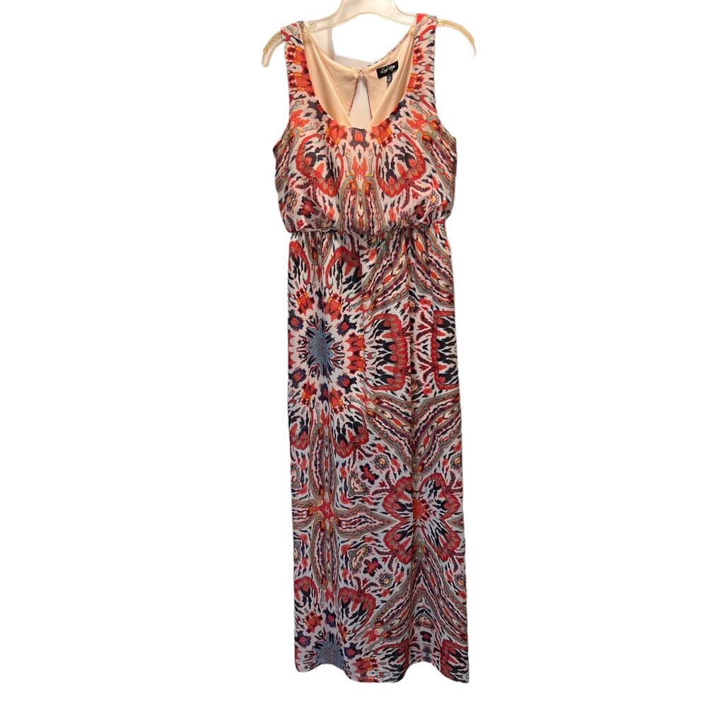 Love Reign Geometric Print Maxi Dress Scoop Neck Sleeveless Front Slit Size M